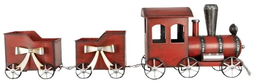 Nagy piros fém vonat masnis 94 cm karácsonyi dekoráció