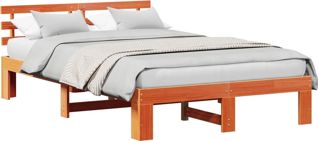 vidaXL Ágykeret fejtámlával Faggyú barna 135 x 190 cm Tömör fenyőfa