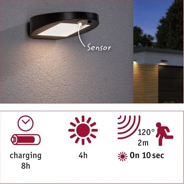Paulmann 94246 - LED/1,2W IP44 Kültéri napelemes lámpa érzékelővel RYSE 3,7V