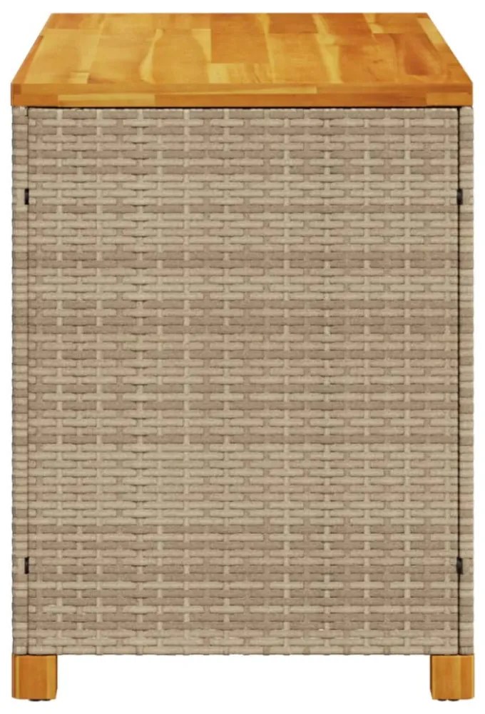 bézs polyrattan és akácfa kerti tárolóláda 110 x 55 x 63 cm