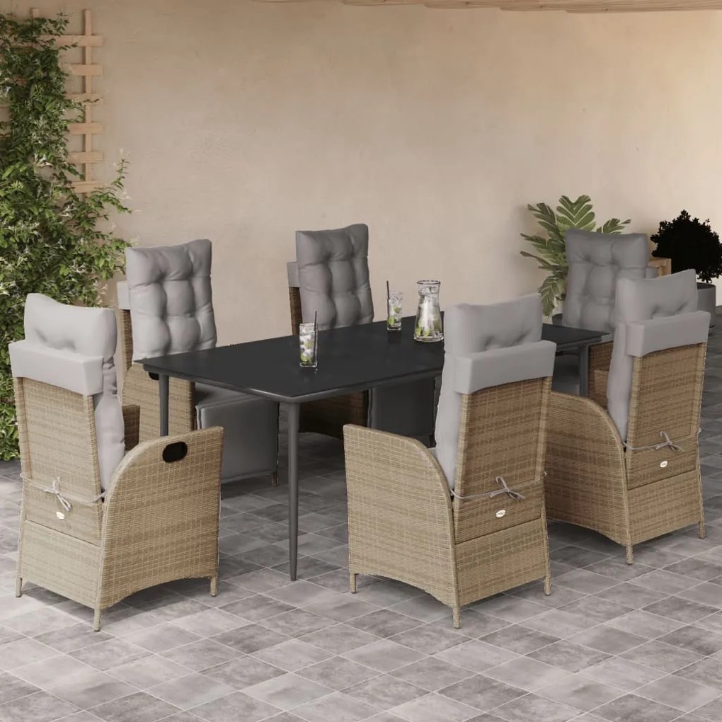 7 részes vegyes bézs polyrattan kerti étkezőgarnitúra párnákkal