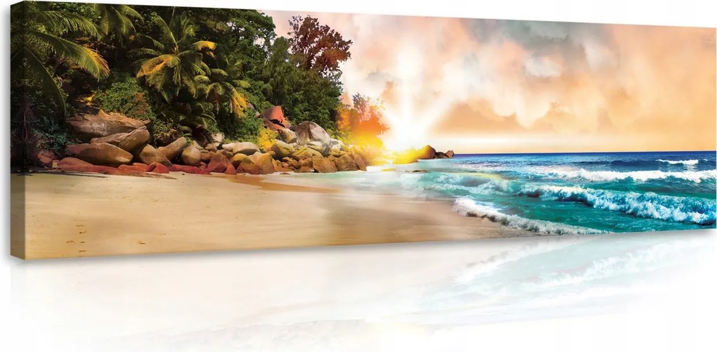 Vászonkép 145x45 Naplemente trópusi tengerpart tenger nyugalom természet pálmafák