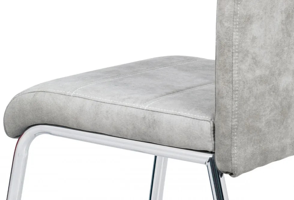 Scaun modern de dining în gri argintiu vintage cu picioare cromate HC-486