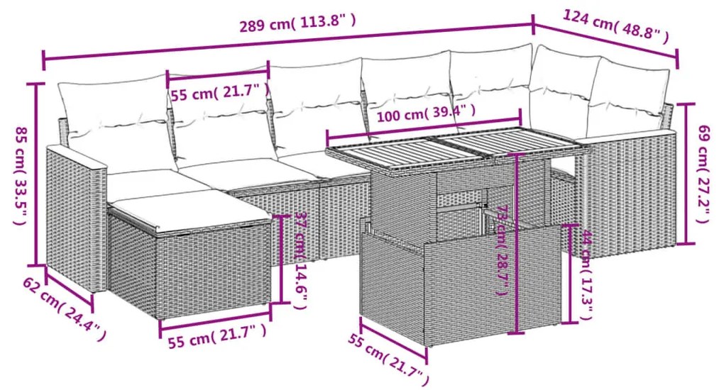 8 részes bézs polyrattan kerti ülőgarnitúra párnával