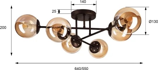 Felületre szerelhető csillár MALENA 6xE14/5W/230V barna/füstös bézs