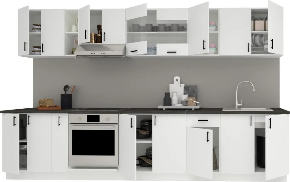 Karo V32 konyhabútor 28 mm-es Thermo munkalappal, Fehér, 340 cm