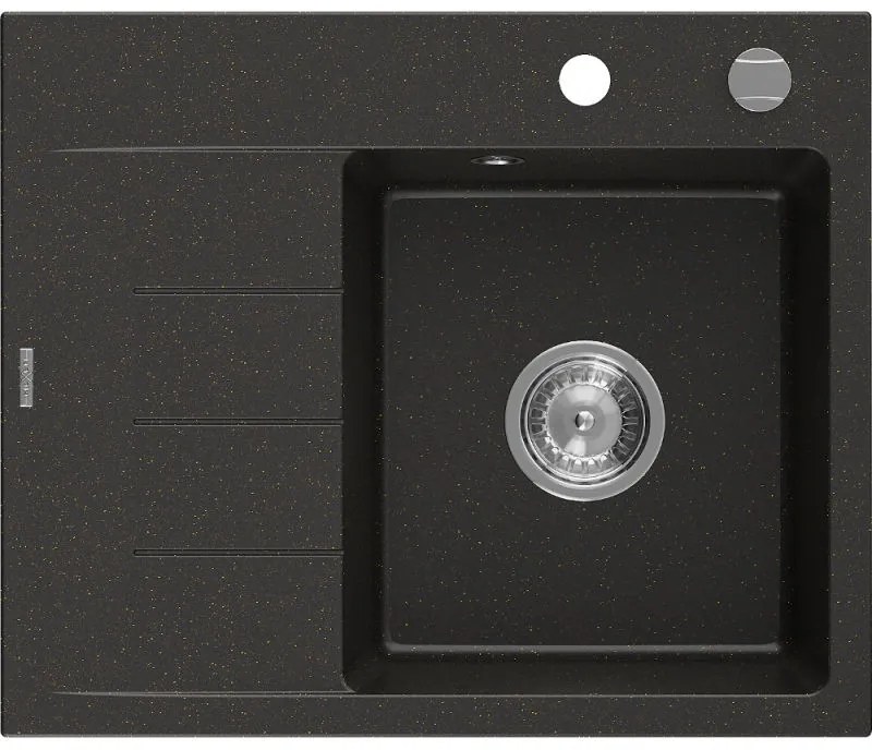 Mexen Ben 1 rekeszes, csepegtetős gránit mosogató, jobb oldali, 600 x 500 mm, fekete/arany metál, krómozott szifon