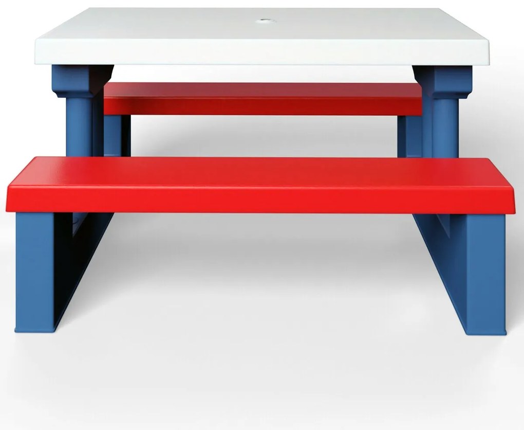 JASMIN gyerek ülőgarnitúra napernyővel, 67x78,5x42,5cm, kék/fehér/piros Spielwerk