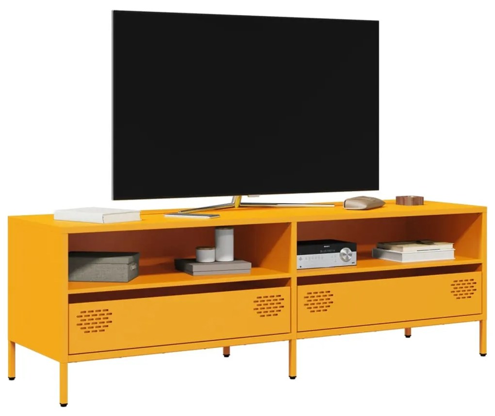 mustársárga hidegen hengerelt acél TV-szekrény 135x39x43,5 cm