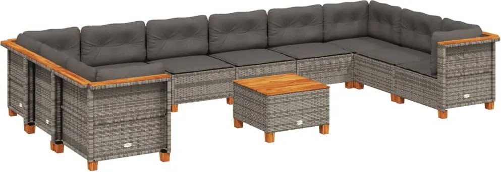 vidaXL 11 részes szürke polyrattan kerti ülőgarnitúra párnákkal