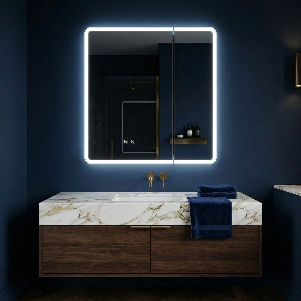 Rea Rea, LED tükrös szekrény világítással 60x70 cm, műanyag, M1011-60, fehér-szürke, REA-M0100