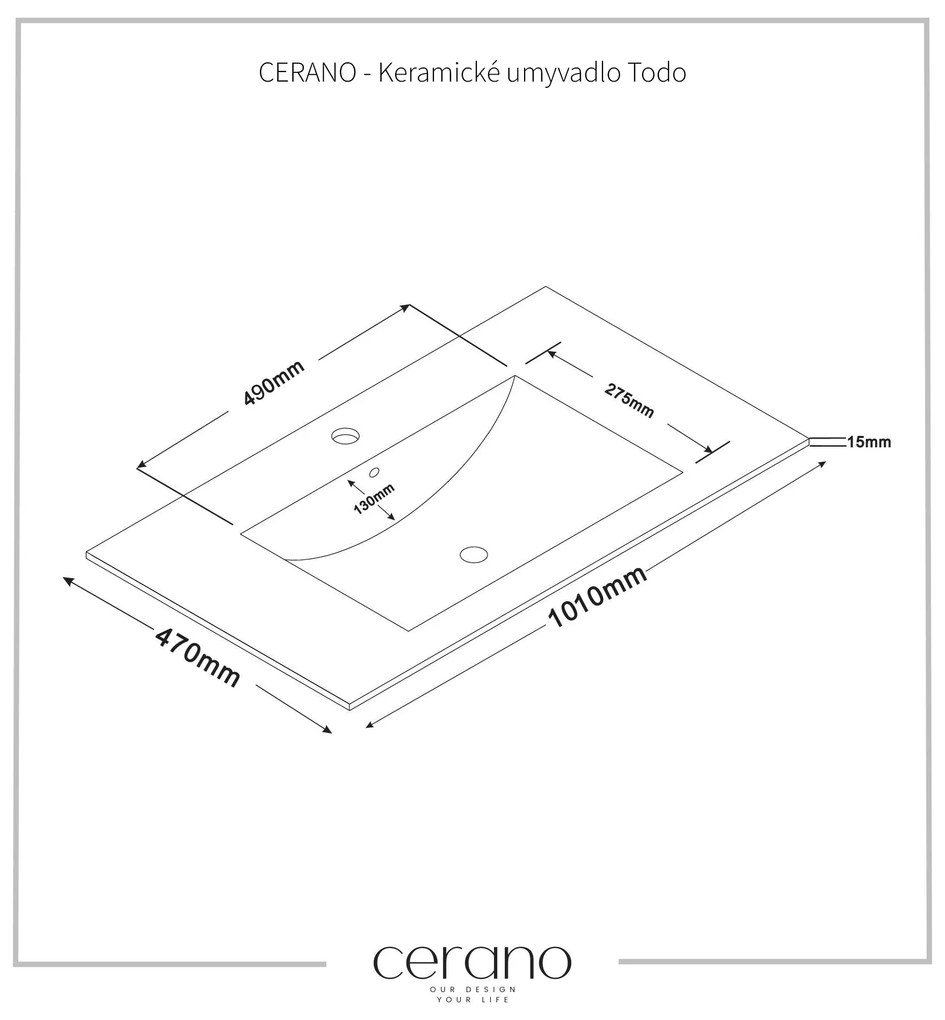 CERANO - Todo kerámia mosogató - fehér fényes - 100x47 cm