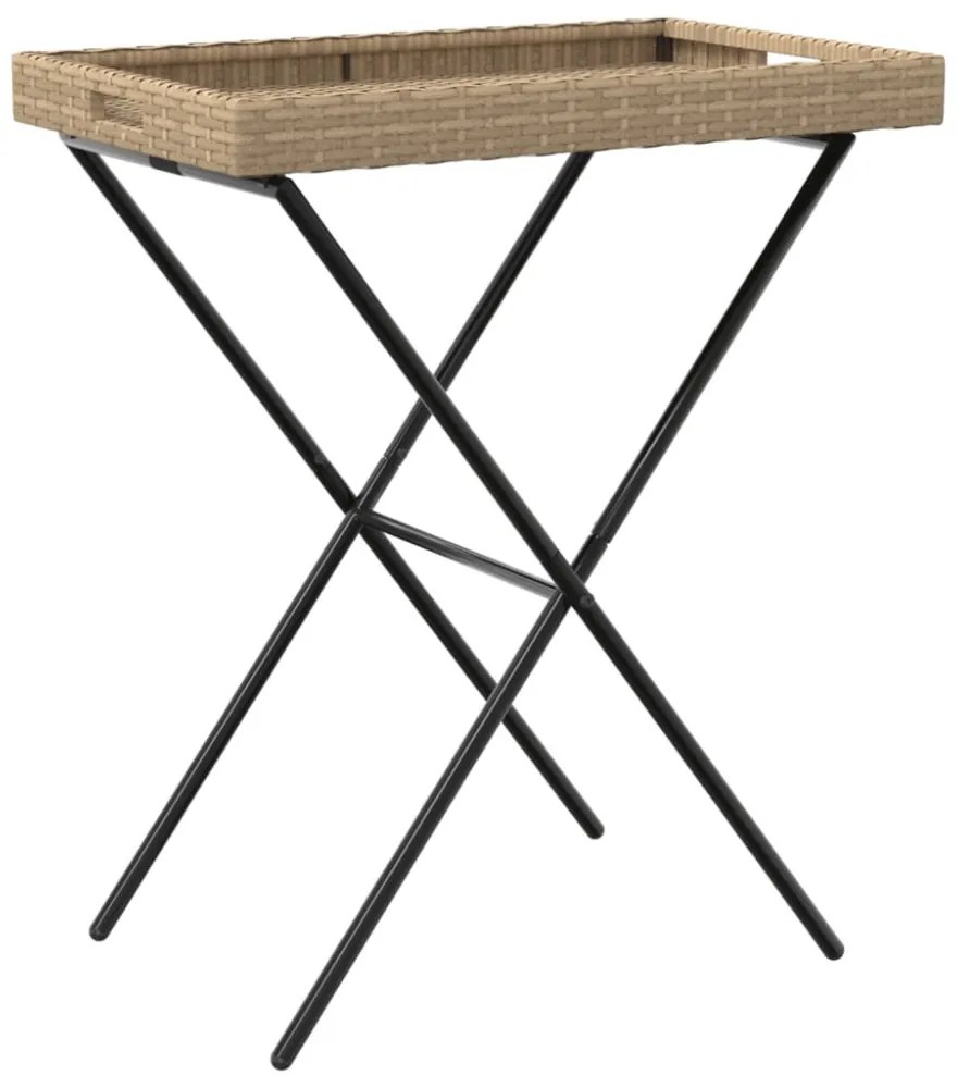 bézs összecsukható polyrattan tálcaasztal 65 x 40 x 75 cm