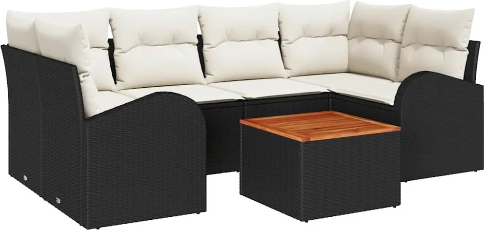 vidaXL Kerti Kanapé Szett párnával 7 pcs Fekete polirattan