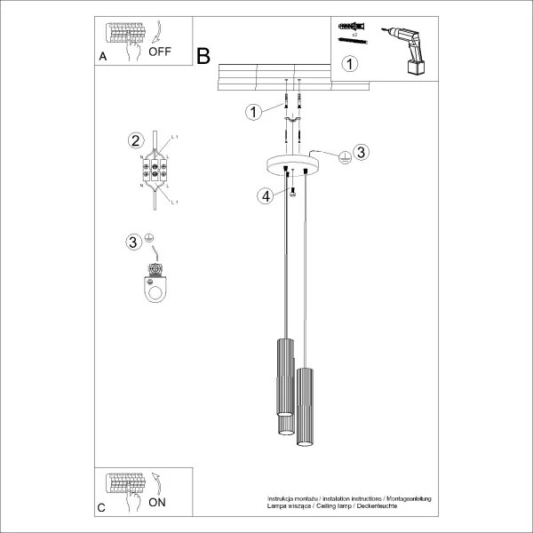 Sollux SL.1614 - Csillár zsinóron KARBON 3xGU10/10W/230V zöld