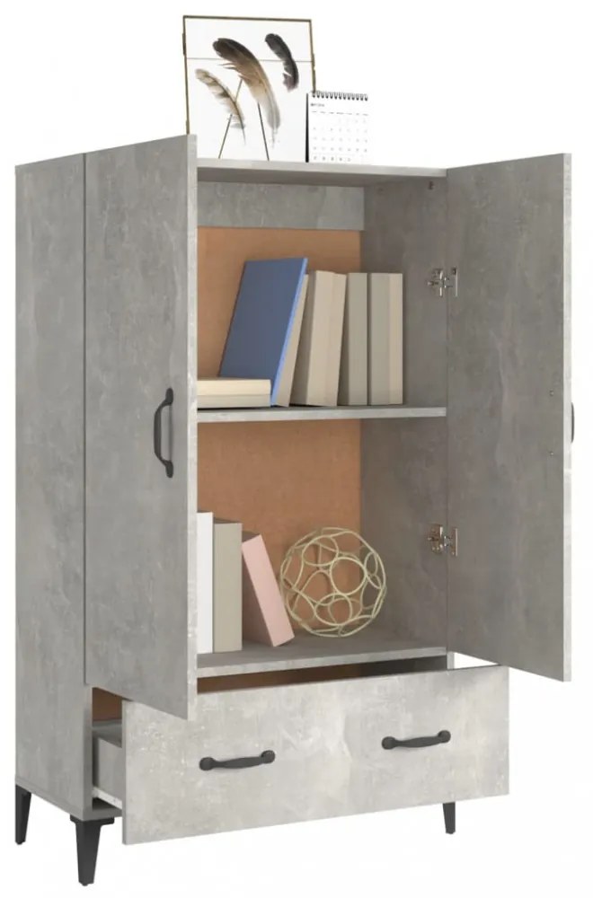 betonszürke szerelt fa magasszekrény 70 x 31 x 115 cm