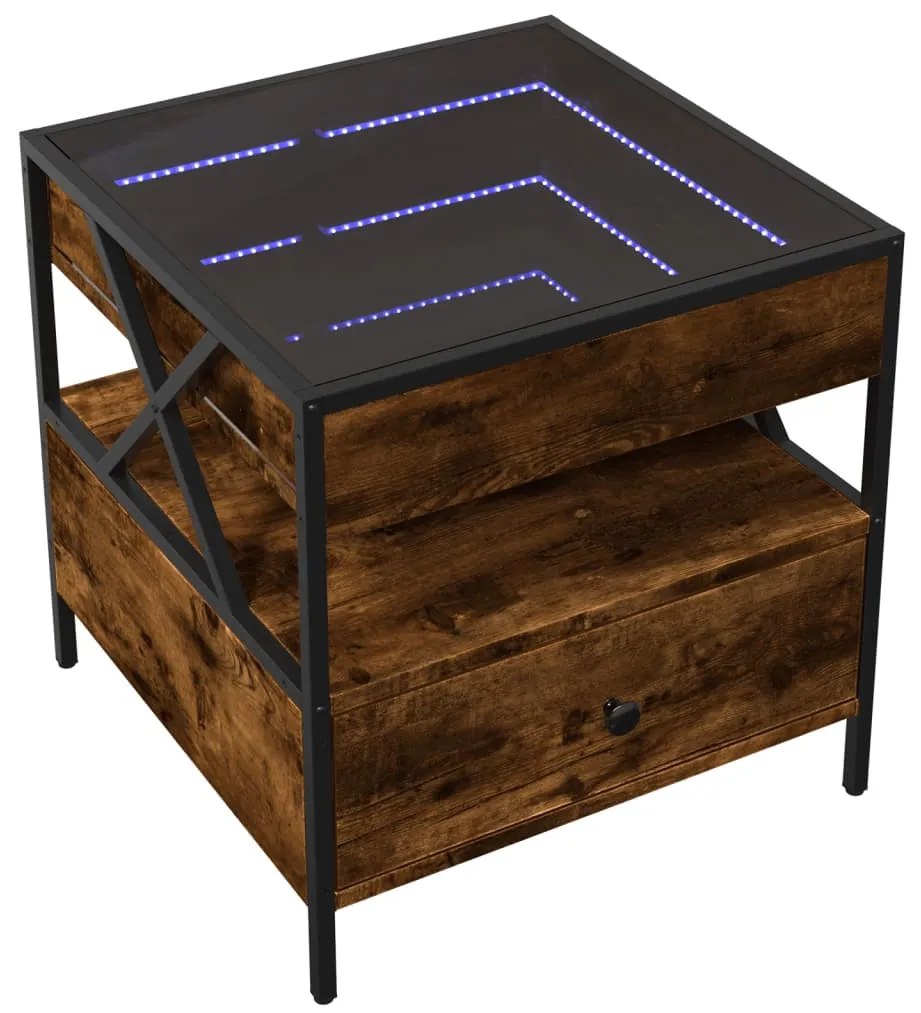 Füstös tölgy végtelen hatású LED-es dohányzóasztal 50x50x51 cm
