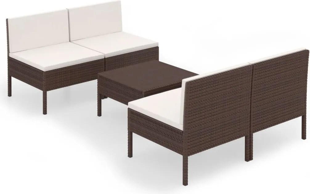 vidaXL 5 részes barna polyrattan kerti bútorszett párnákkal