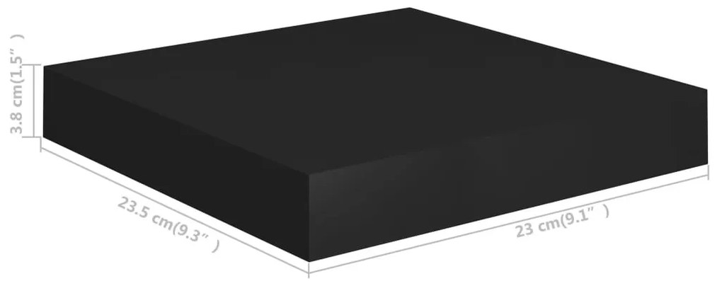 4 db fekete MDF fali polc 23 x 23,5 x 3,8 cm