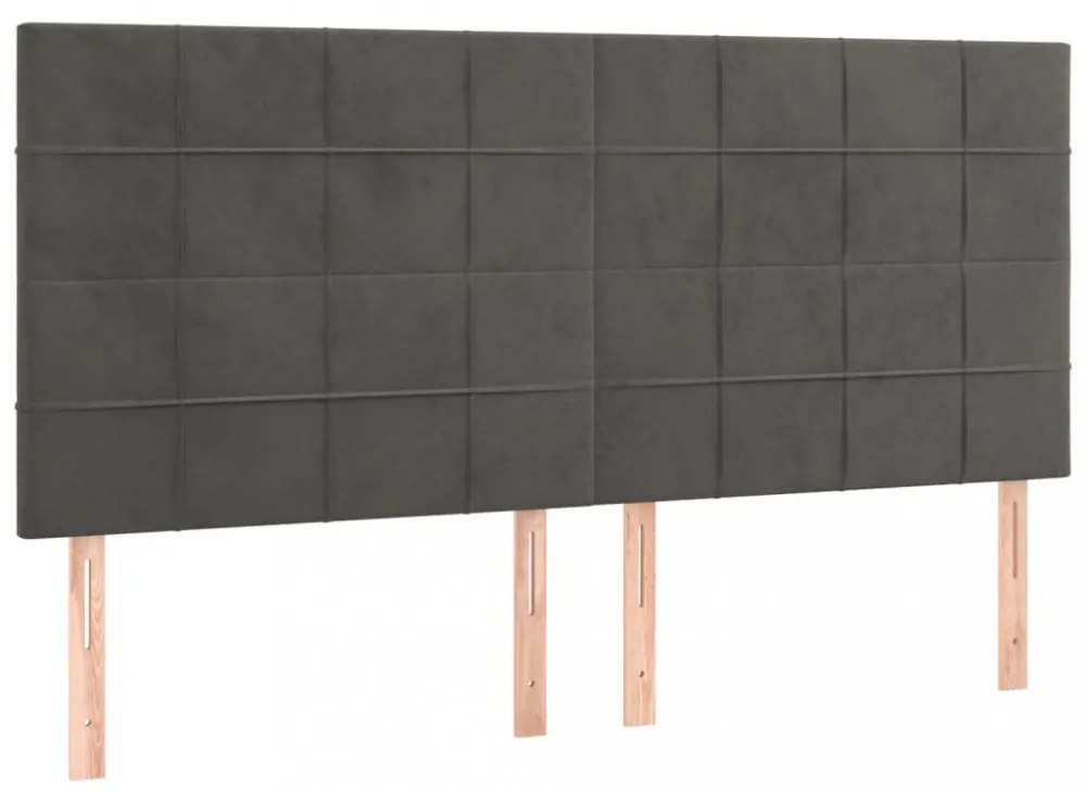 sötétszürke bársony LED-es fejtámla 200x5x118/128 cm