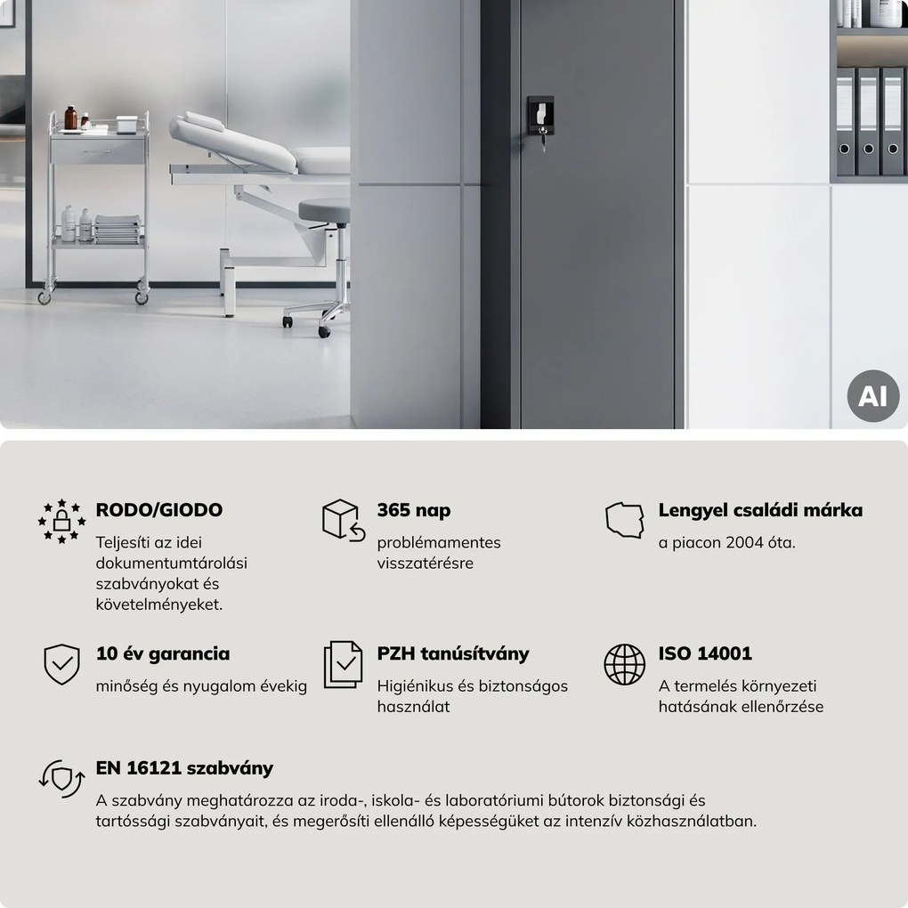 Kartotékos iratszekrény kulcsos antracit, 450x1850x600 mm: ALEX D600