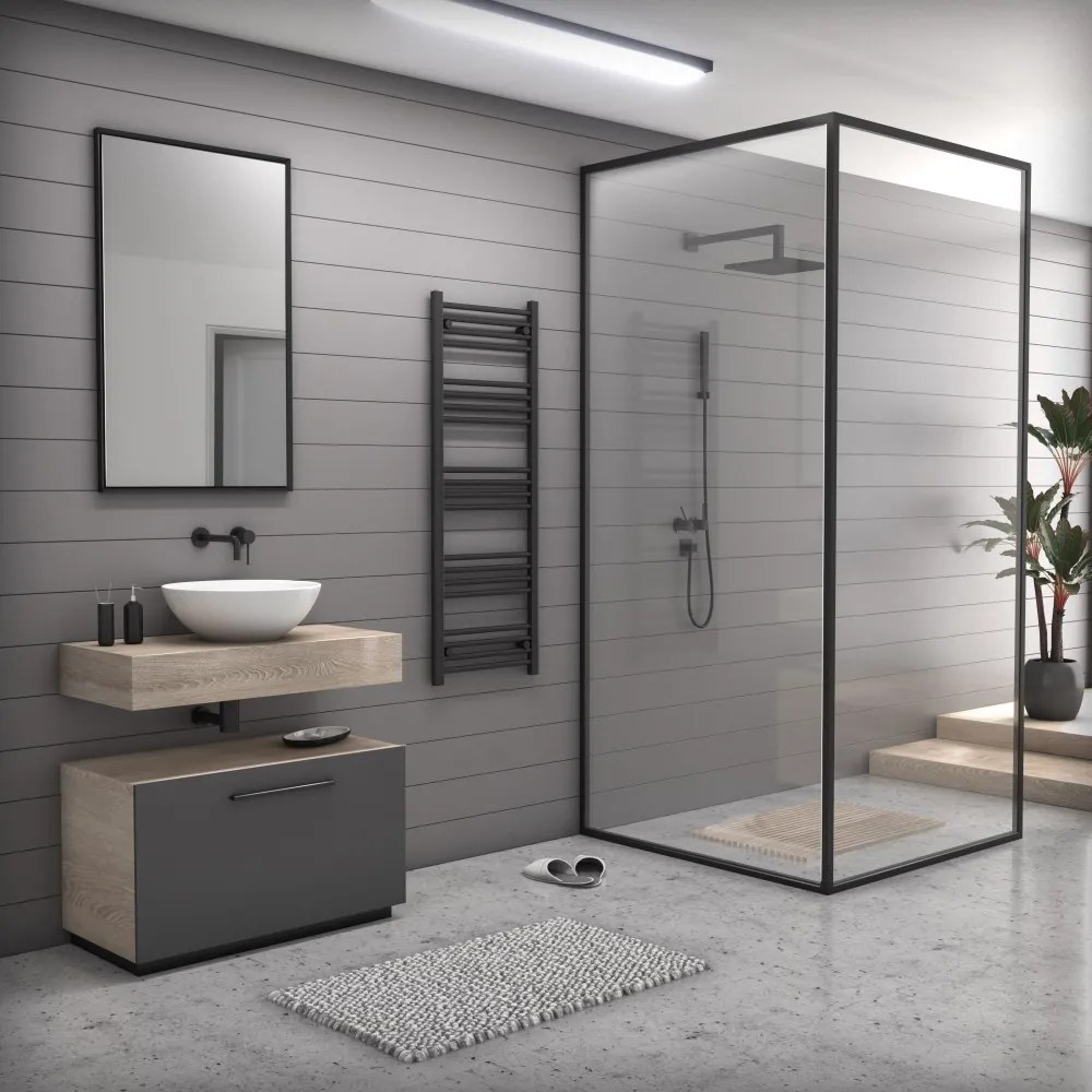 Fekete 500x1400mm törölközőszárítós fürdőszobai radiátor Welland Lux | Készletről | Gyors kiszállítással