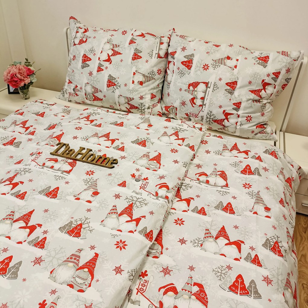 Pamut ágyneműk Karácsonyi ágyneműk Elves szürke TiaHome - 1x Párna 90x70cm, 1x Paplan 140x200cm
