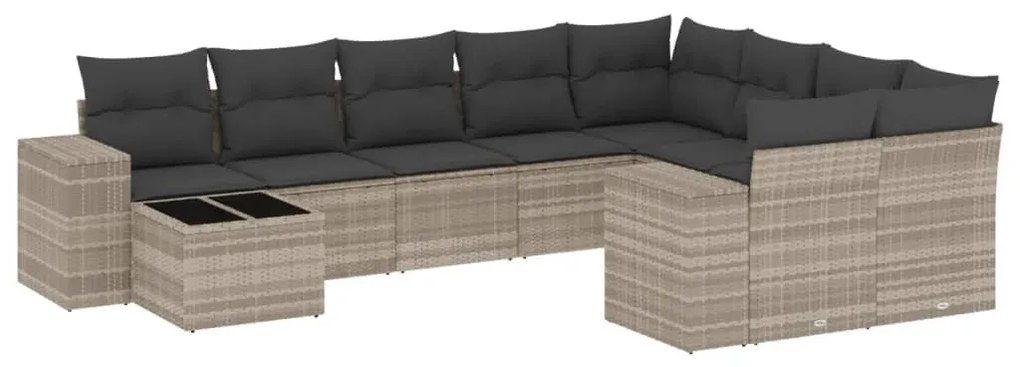 10 részes világosszürke polyrattan kerti ülőgarnitúra párnákkal