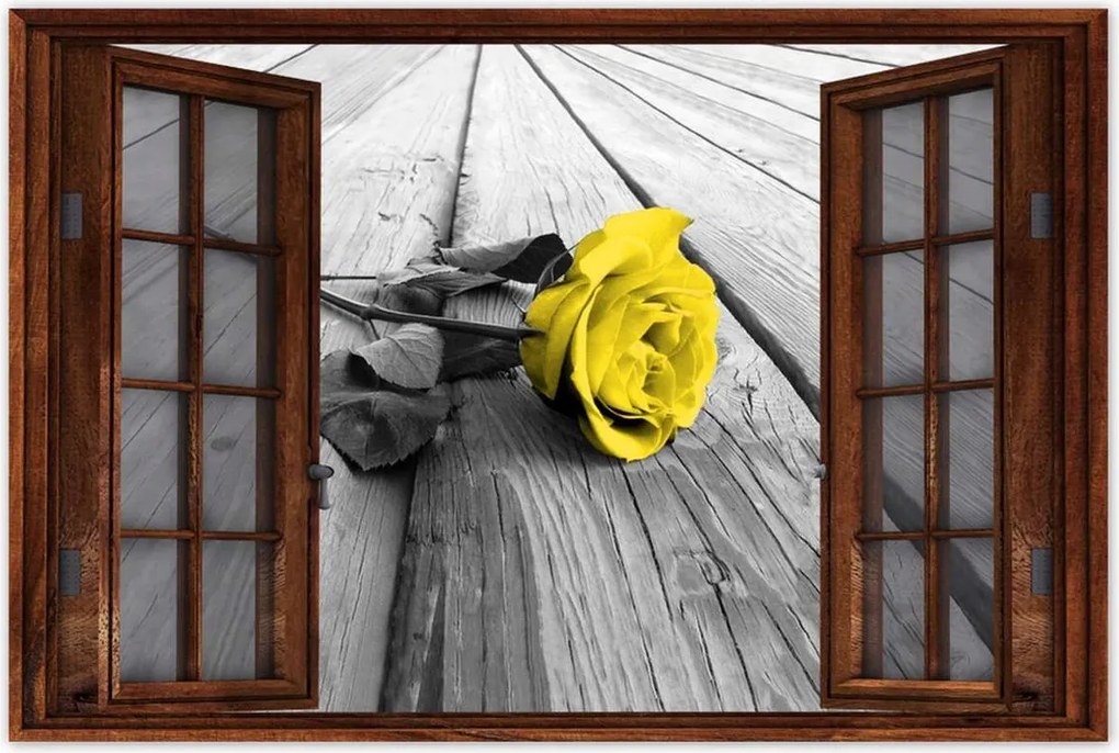 Poszterek 120x80 Sárga rózsa a deszkákon