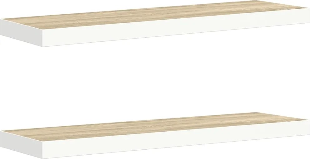 vidaXL 2 db fehér-tölgyszínű MDF lebegő fali polc 90 x 23,5 x 3,8 cm
