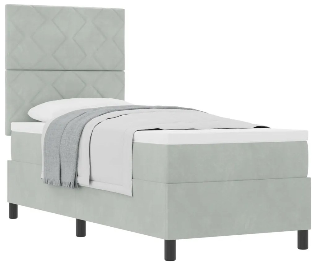 Boxspring Ágy Matrac Fény Szürke 80x200 cm Bársony