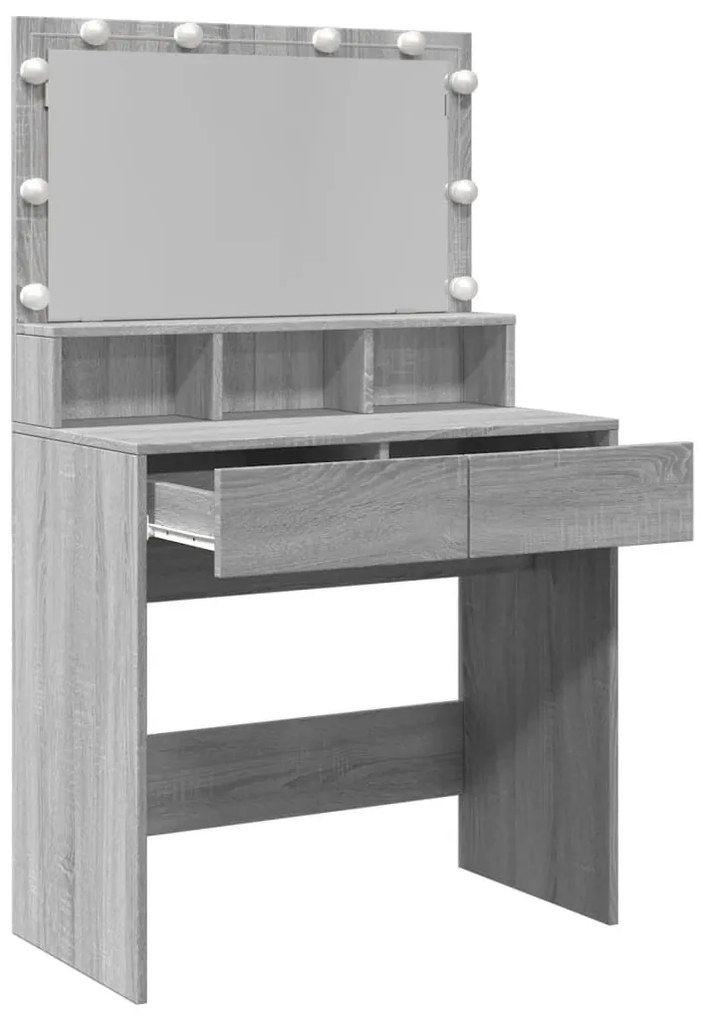szürke sonoma színű fésülködőasztal LED-del 80 x 41 x 134,5 cm