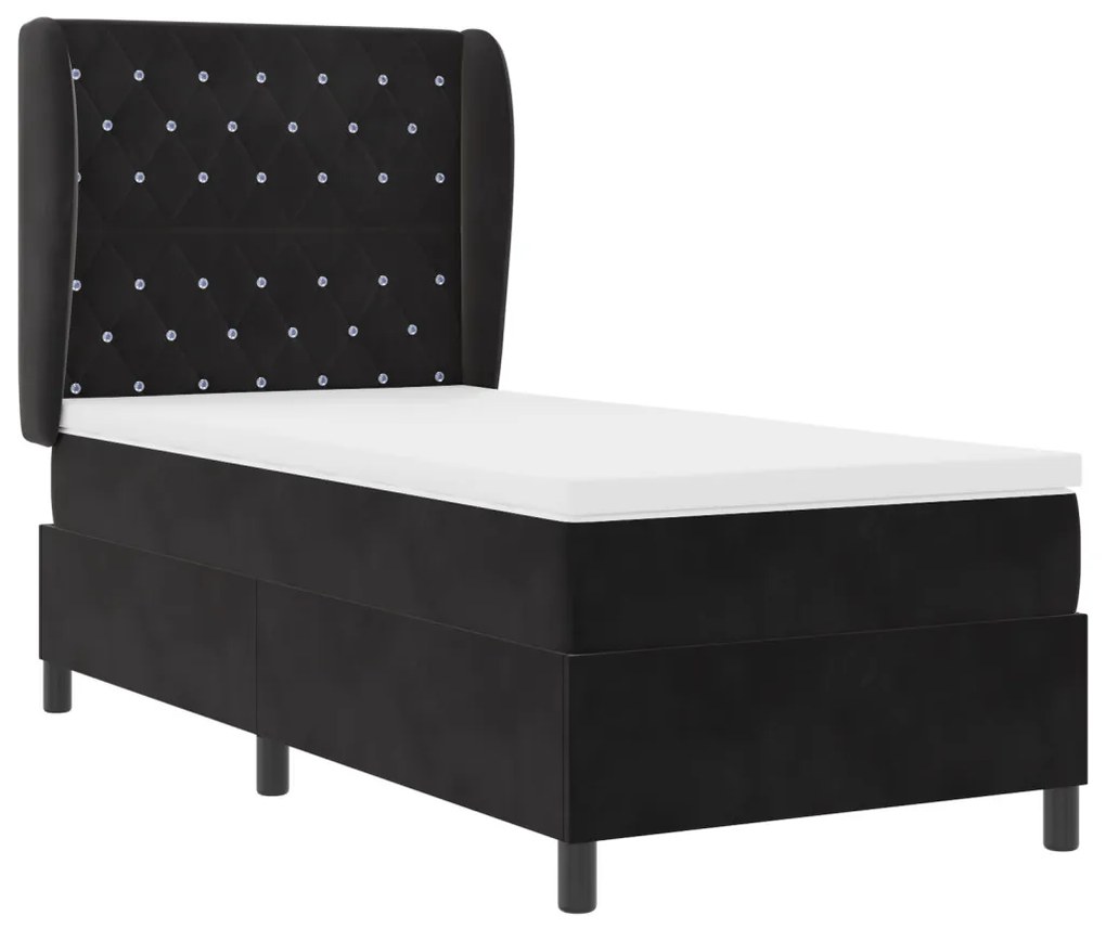 Boxspring Ágy Mattal Fekete 90x190 cm Bársonyos