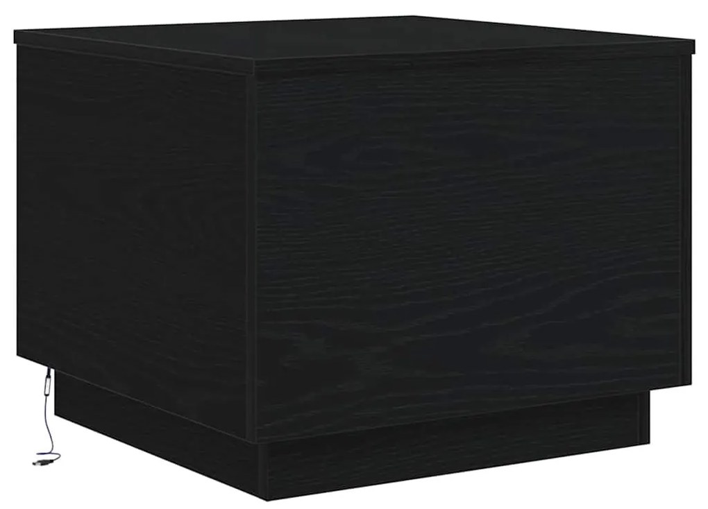 fekete tölgyszínű dohányzóasztal LED-lámpákkal 50 x 50 x 40 cm