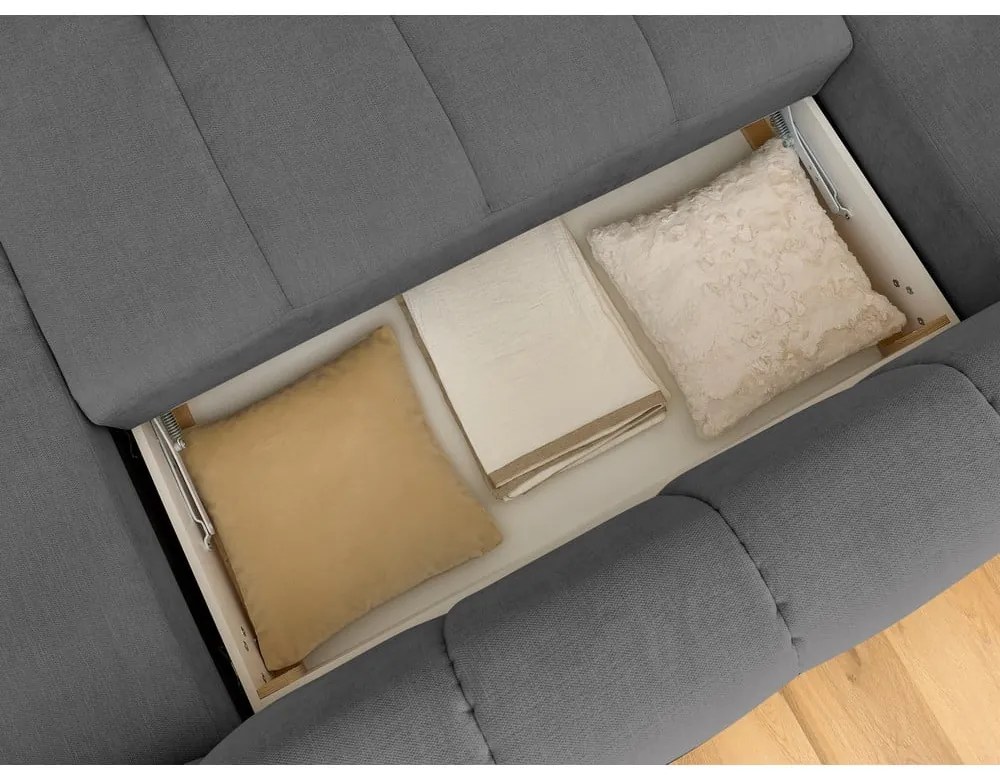 Sötétszürke kinyitható-tárolóhelyes sarokkanapé (bal oldali-U alakú) Fuji – Bobochic Paris