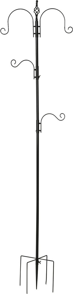 PawHut Madáretető Állomás 208 cm Magasság 4 Horoggal - Etetőtálca, Madárfürdő, Teljes Étel Pillérek Acél Fekete | Aosom