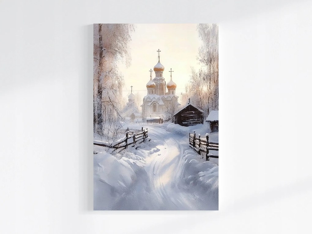 Vászonkép Canvas Tájkép Alföld Falu Templom Tél 80x120