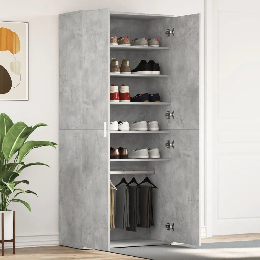 Cipőszekrény Beton Szürke 80x39x180 cm Mérnöki fa