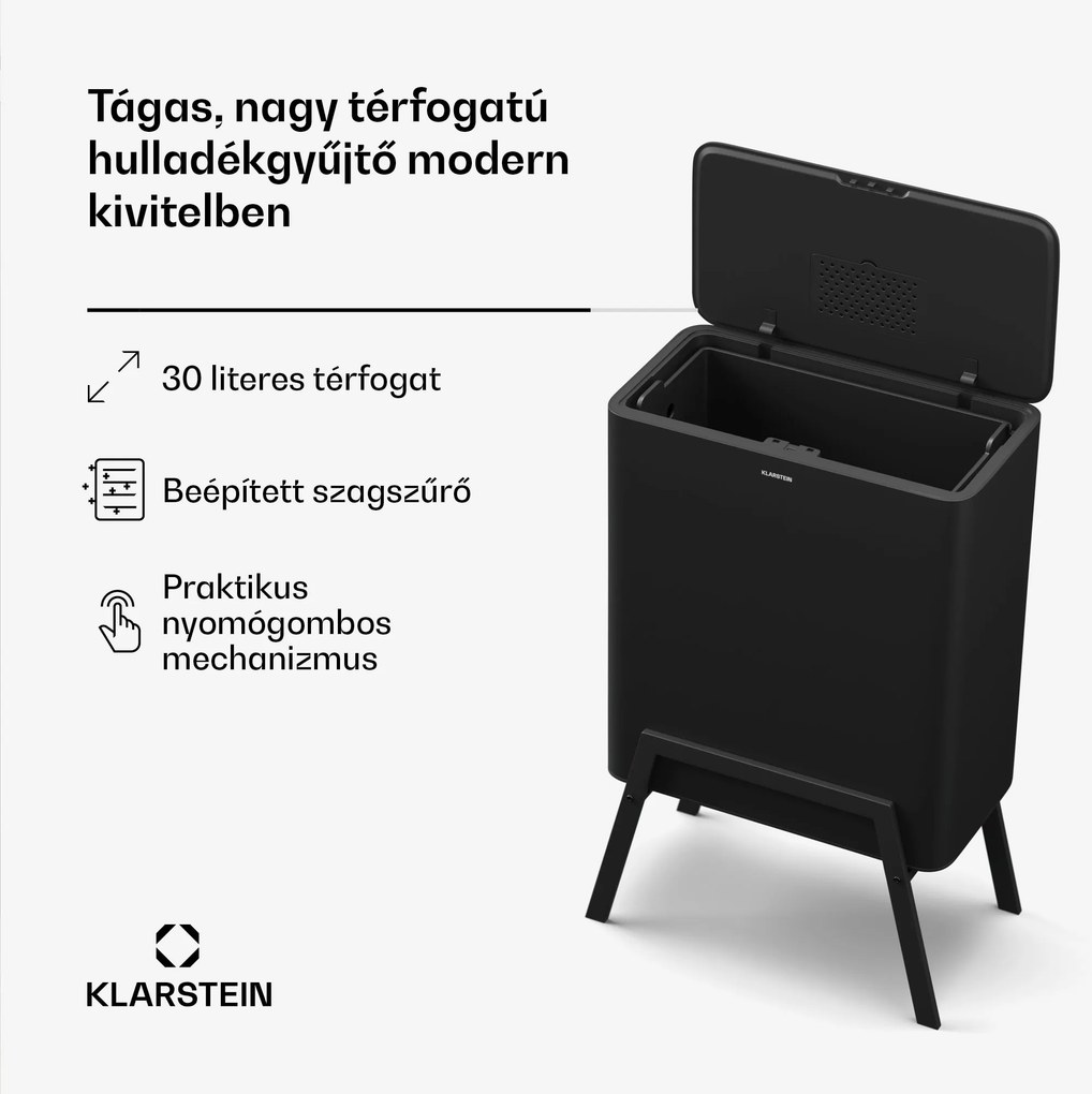 Klarstein Yuma szemetes | 30 l | belső vödör | szagelszívó | álló lábak | nyomógombos