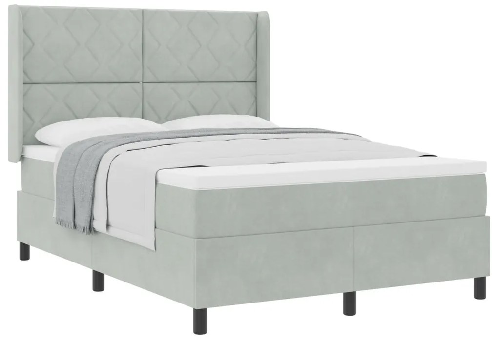 Boxspring Ágy Matrac Különleges Világosszürke 140x200 cm Bársony