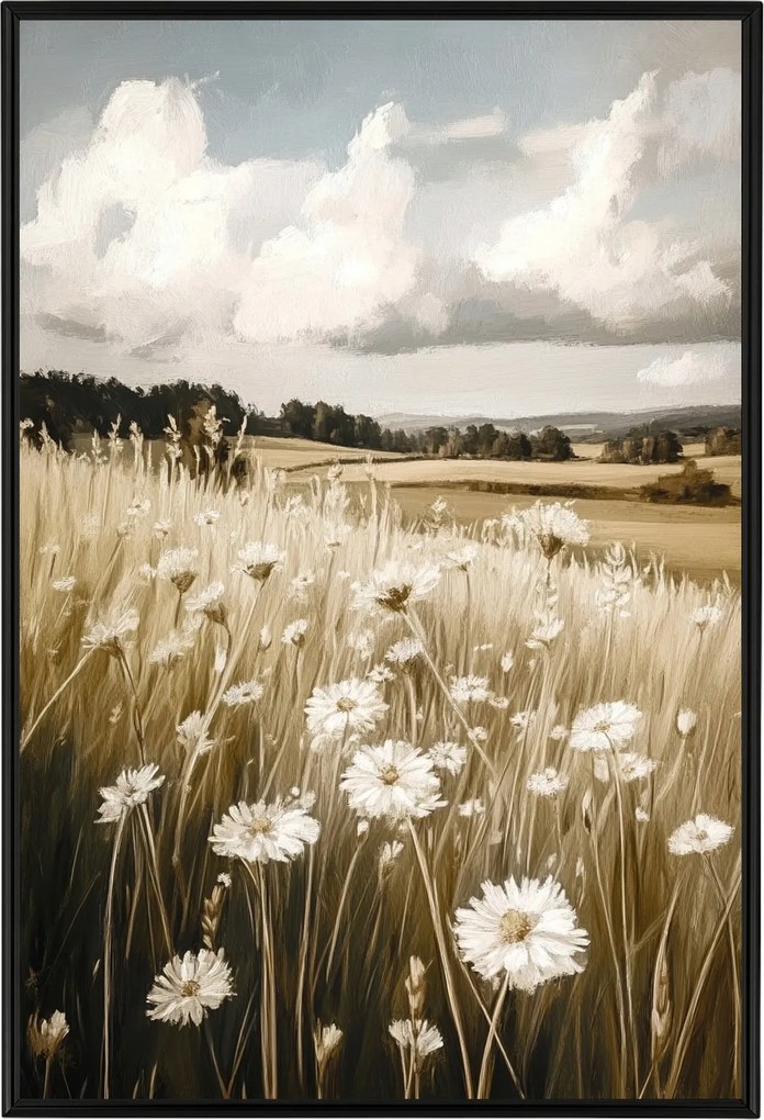 Poszter Keret Alumínium Vintage Falu Mező Rét Virágok Margaréták Nyár 40x60