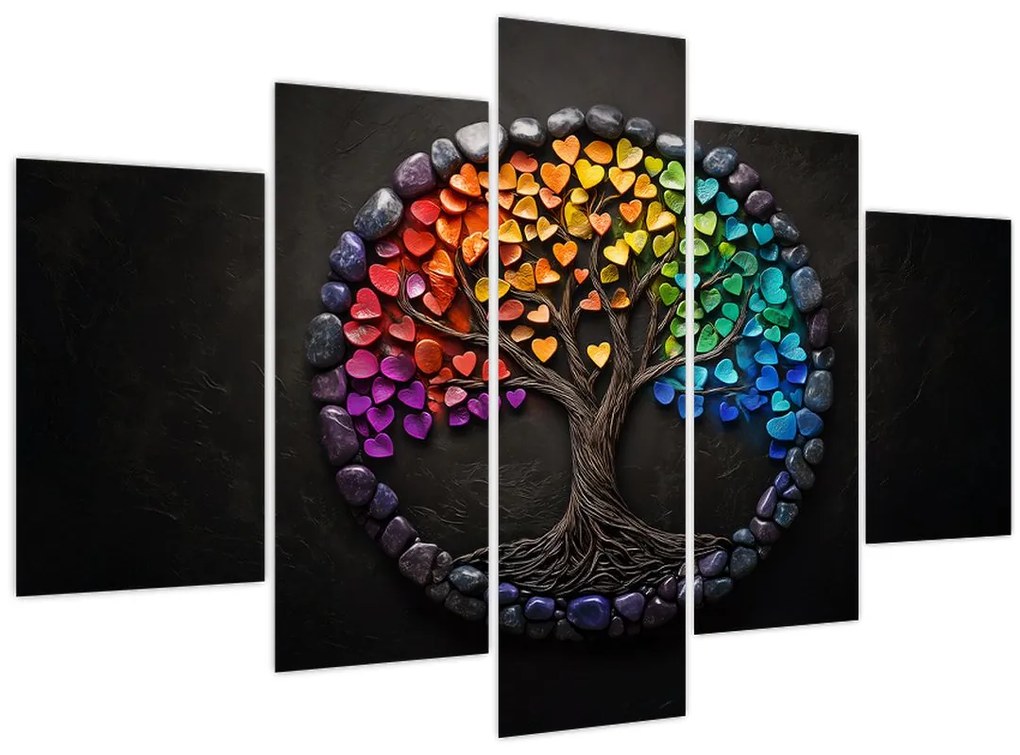 Kép – Fa színes szívekkel (150x105 cm)