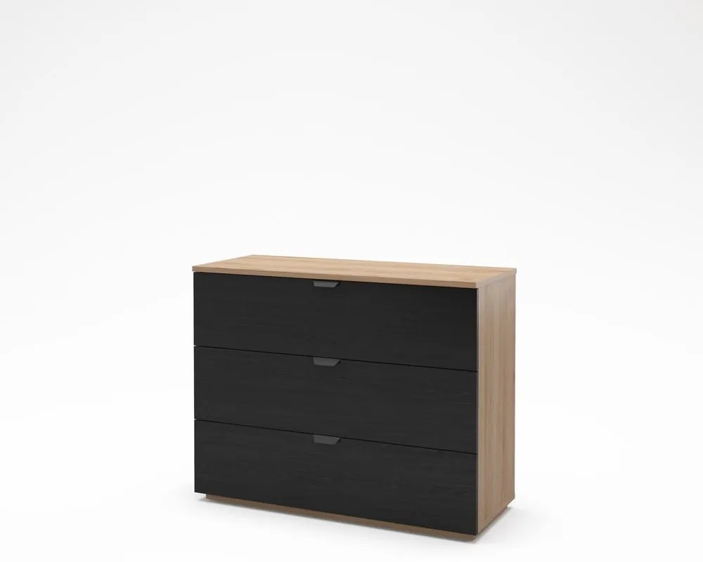 Fekete-natúr színű komód tölgyfa dekorral 100x80x40 cm Dennis – Marckeric