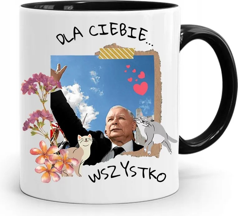 Bögre Fekete Vicces Pis Jaroslaw Kaczynski nyomott mintával