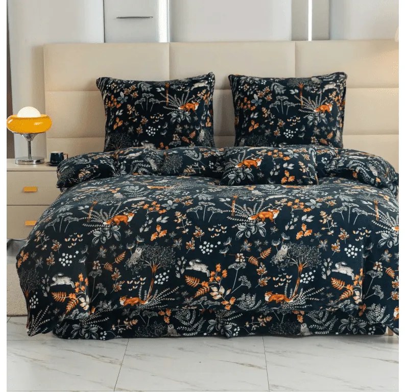 Mikroplüss ágyneműhuzat szett RÓKA ÉS NYÚL sötétzöld + mikroplüss lepedő SOFT 90x200 cm fehér, egyszemélyes