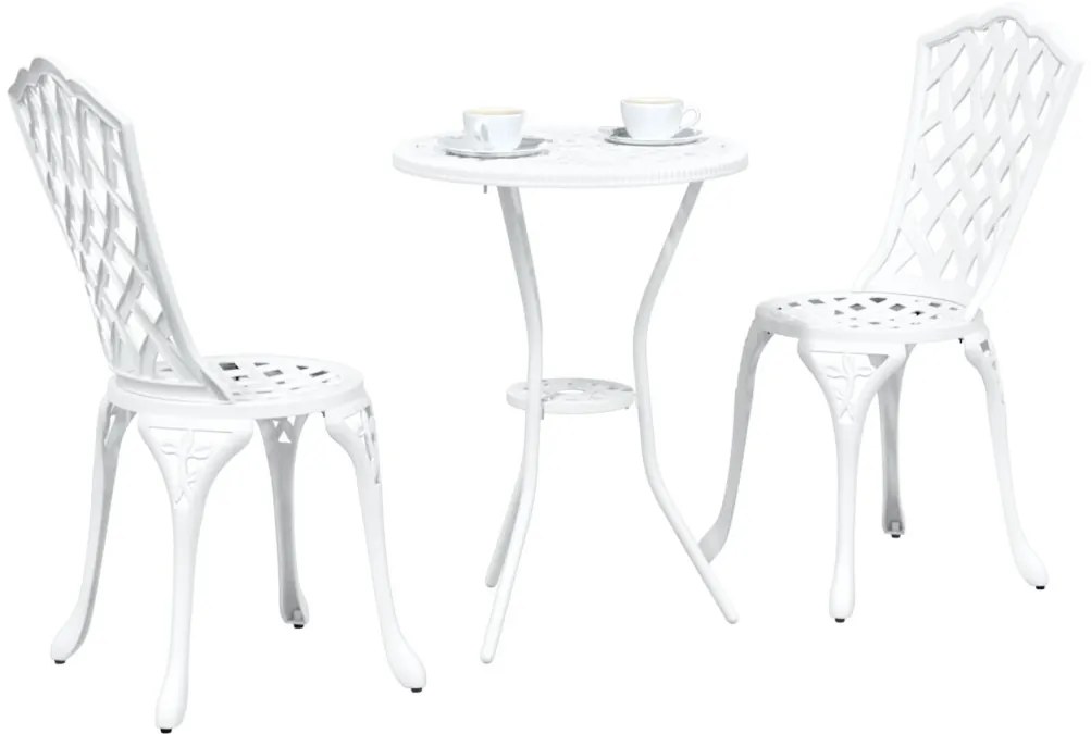3 részes Kerti Bistro Szett - Fehér Öntött Alumínium