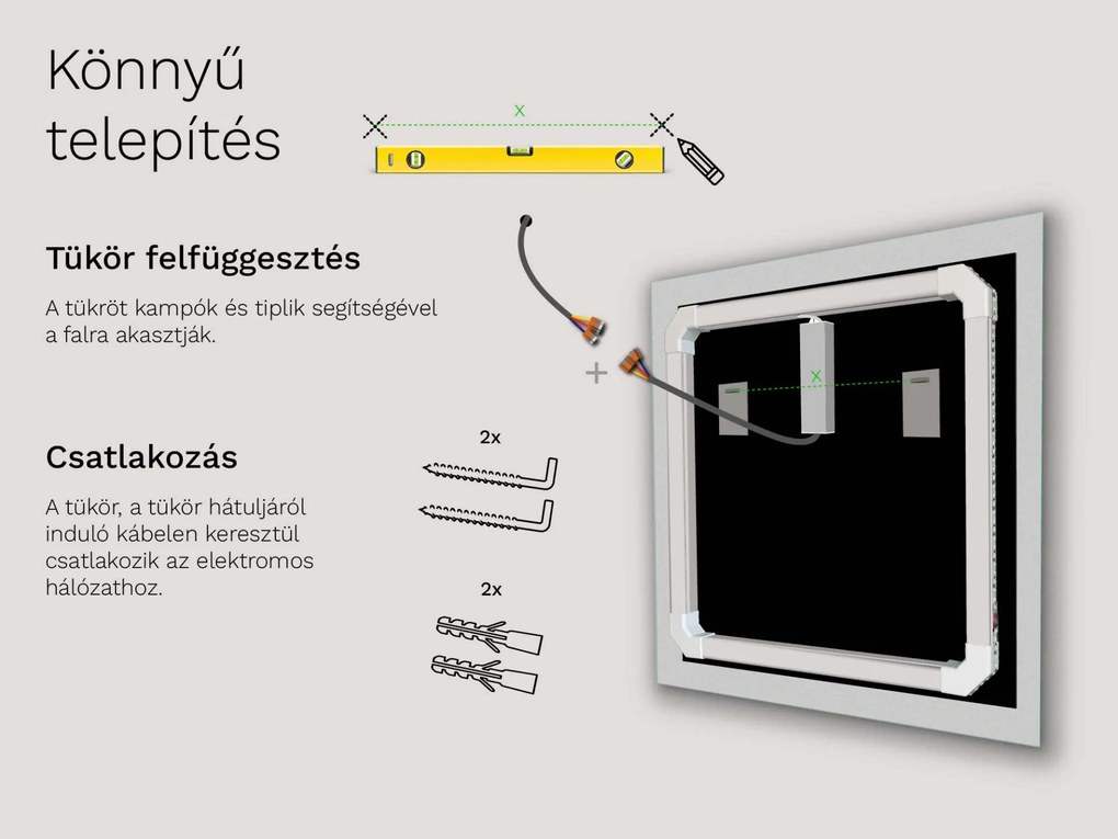 Tükör LED világítással M12