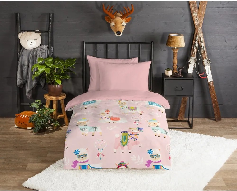 Rózsaszín egyszemélyes flanel gyerek ágyneműhuzat 140x200 cm Ladida – Good Morning
