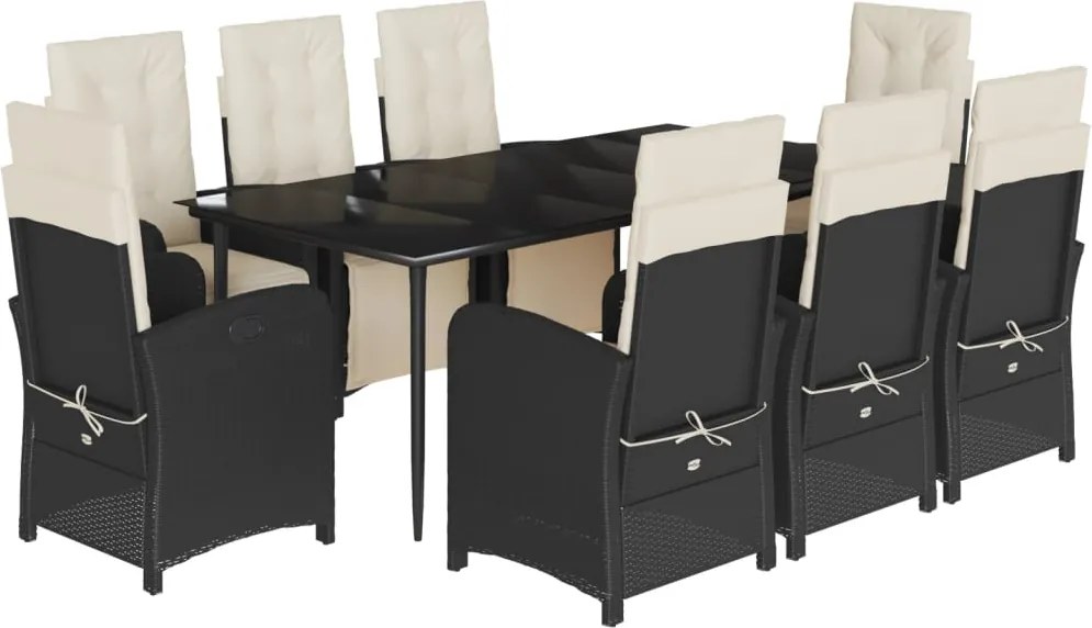 vidaXL 9 részes fekete polyrattan kerti étkezőgarnitúra párnákkal