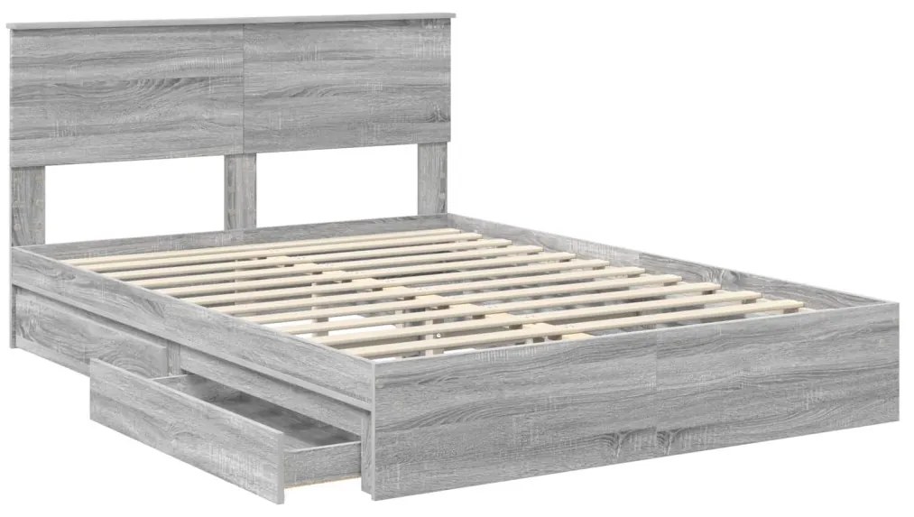 vidaXL Tárolós Ágy fejtámlával Szürke Sonoma 160 x 200 cm Faanyag